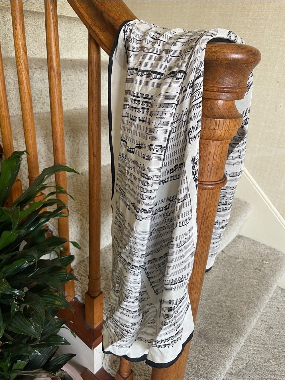 SILK HAND PRINTED Musical Sheet Versatile Scarf Head Wrap Black & White